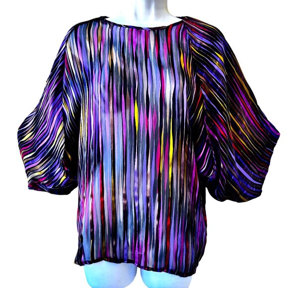 The Silk Farm Vintage 80's Blouse Top Pullover SHEER Striped size 8 - Picture 2 of 13